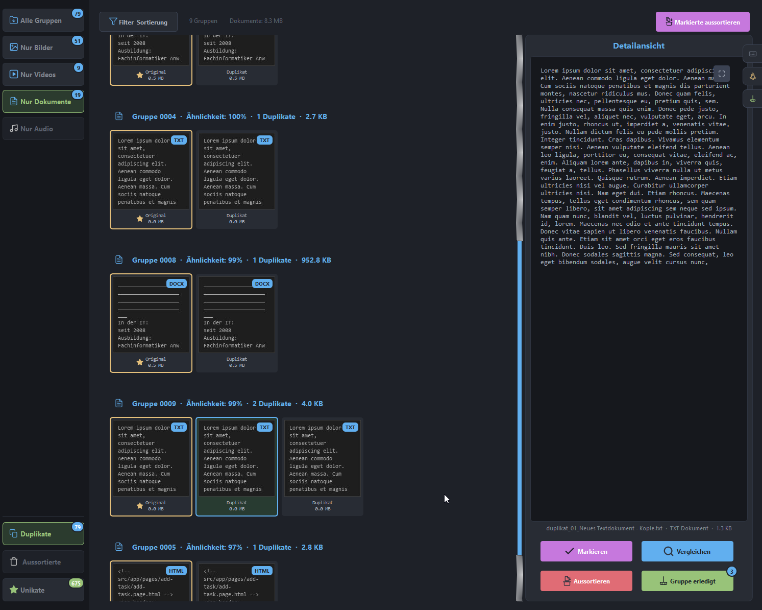Ähnlichkeitswert wird angezeigt
